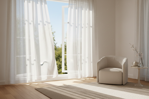 white linen curtains open windown